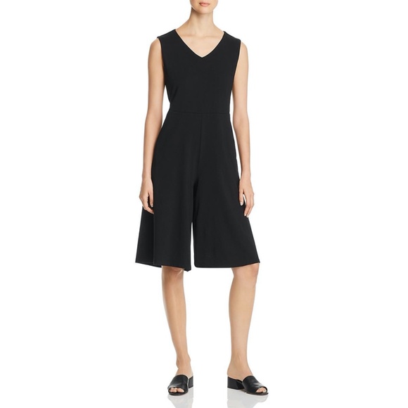 Eileen Fisher V-Neck Wide Leg Cotton Jumpsuit